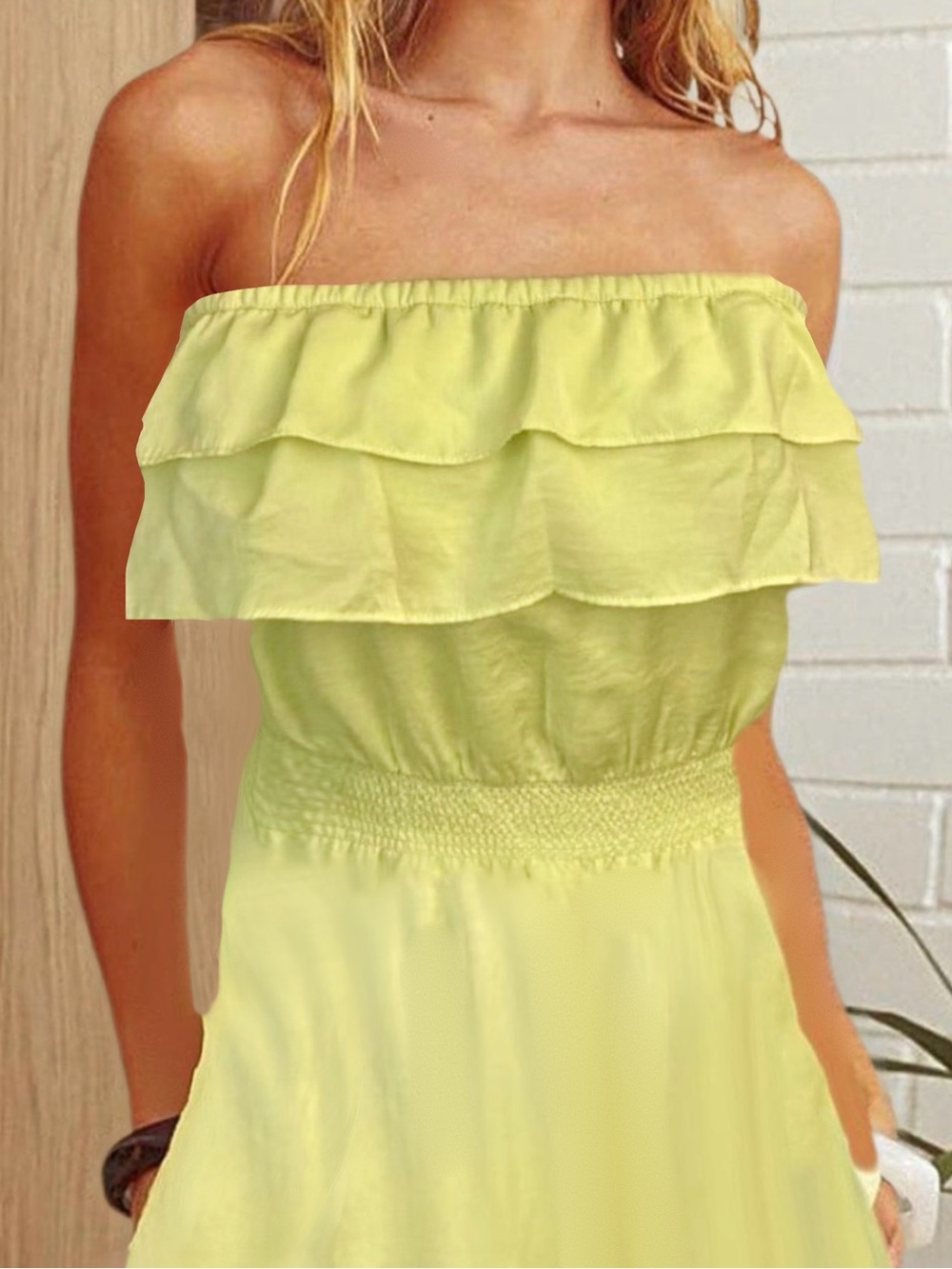 Strapless Ruffle Tier Yellow Sundress - Picture 4 of 9